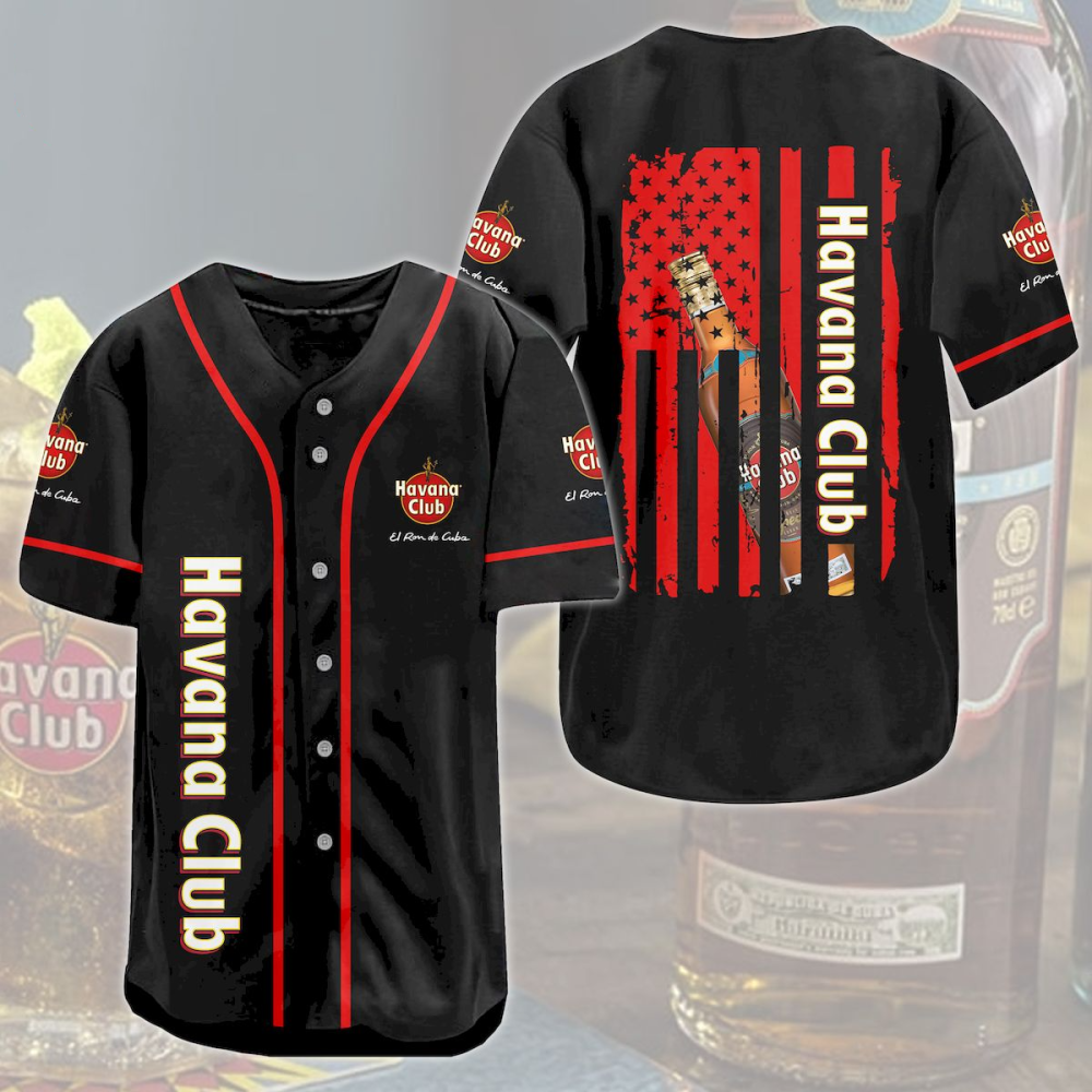 Havana Club American Flag Baseball Jersey: Stylish Patriotic Apparel - Aopprinter baseball jersey product view 2