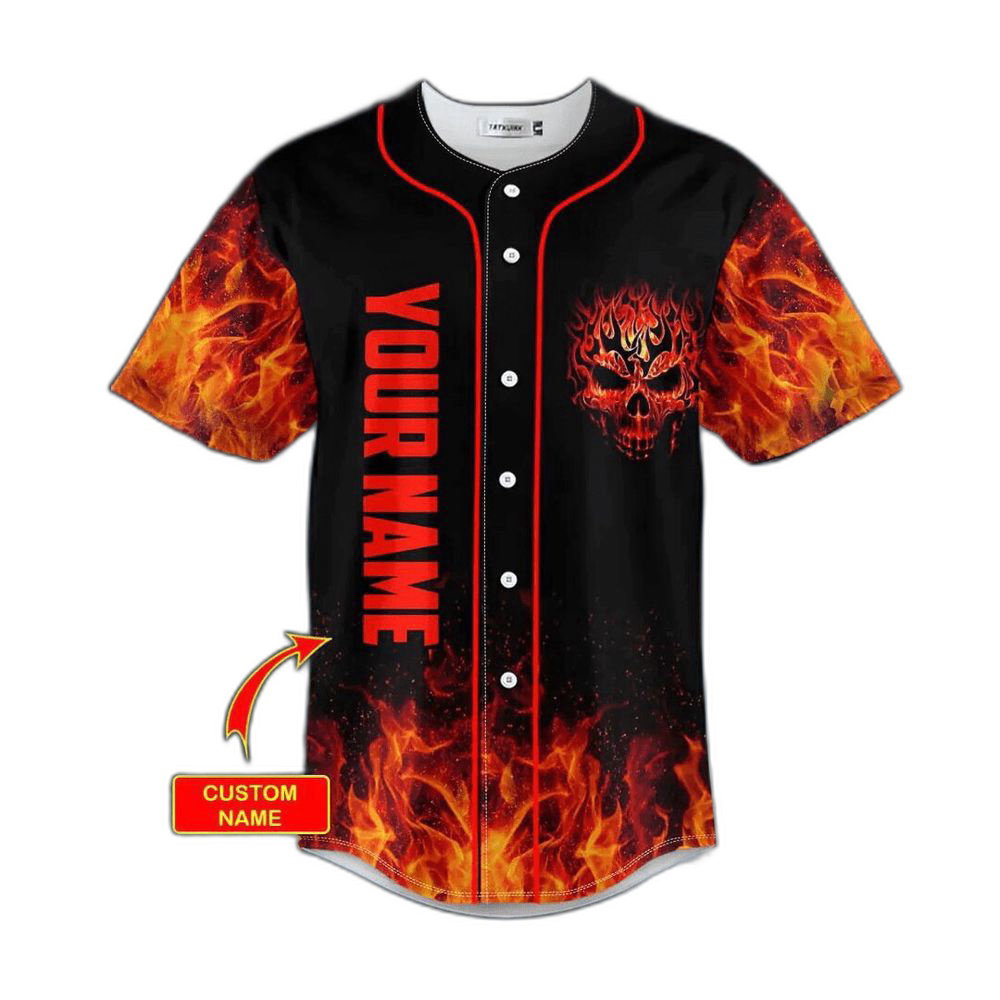 Head Fire Skull Custom name Baseball Jersey For Men Women, Men's Baseball Jersey For Men Women - lylyprint.com baseball jersey product view 1