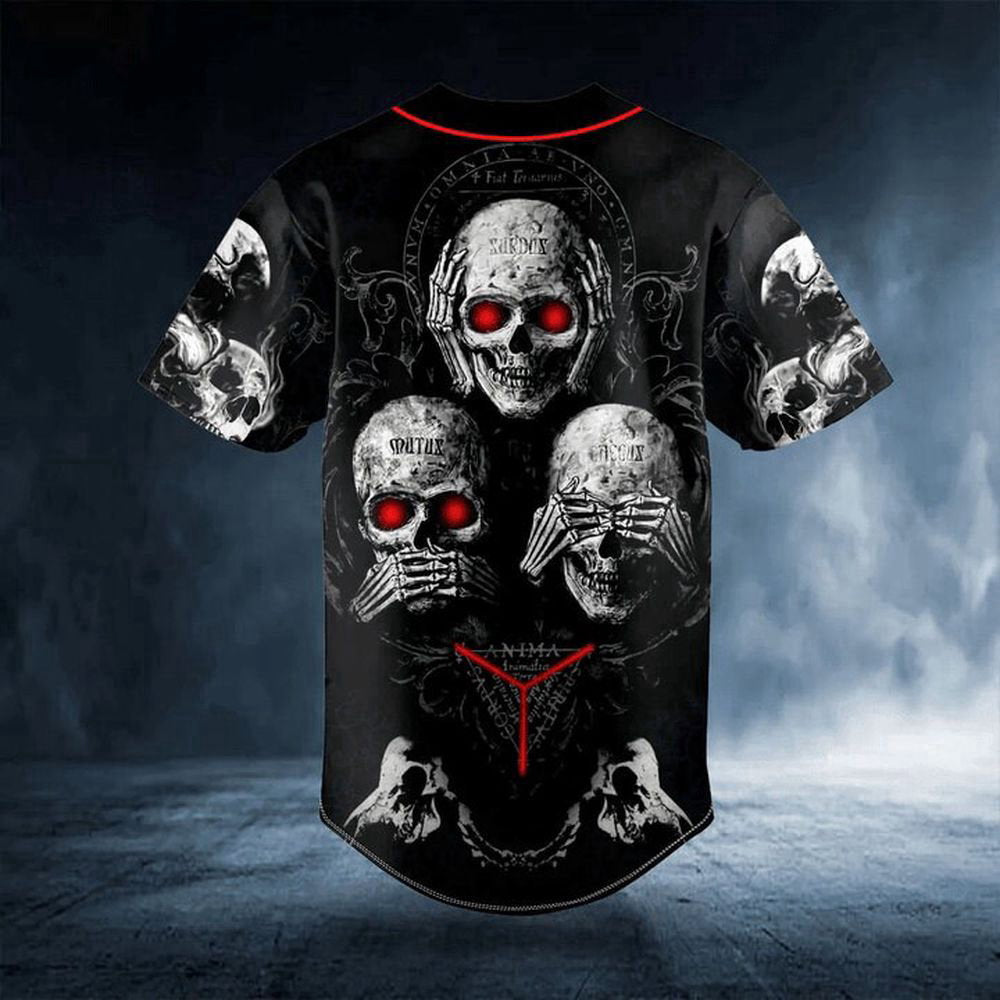 Hear See Speak No Evil Skull Baseball Jersey For Men Women - lylyprint.com baseball jersey product view 4