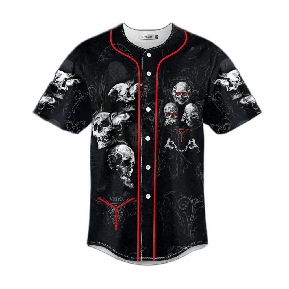 Hear See Speak No Evil Skull Baseball JerseyMen's Baseball Jersey Gift For Skull Lover - lylyprint.com baseball jersey product view 1