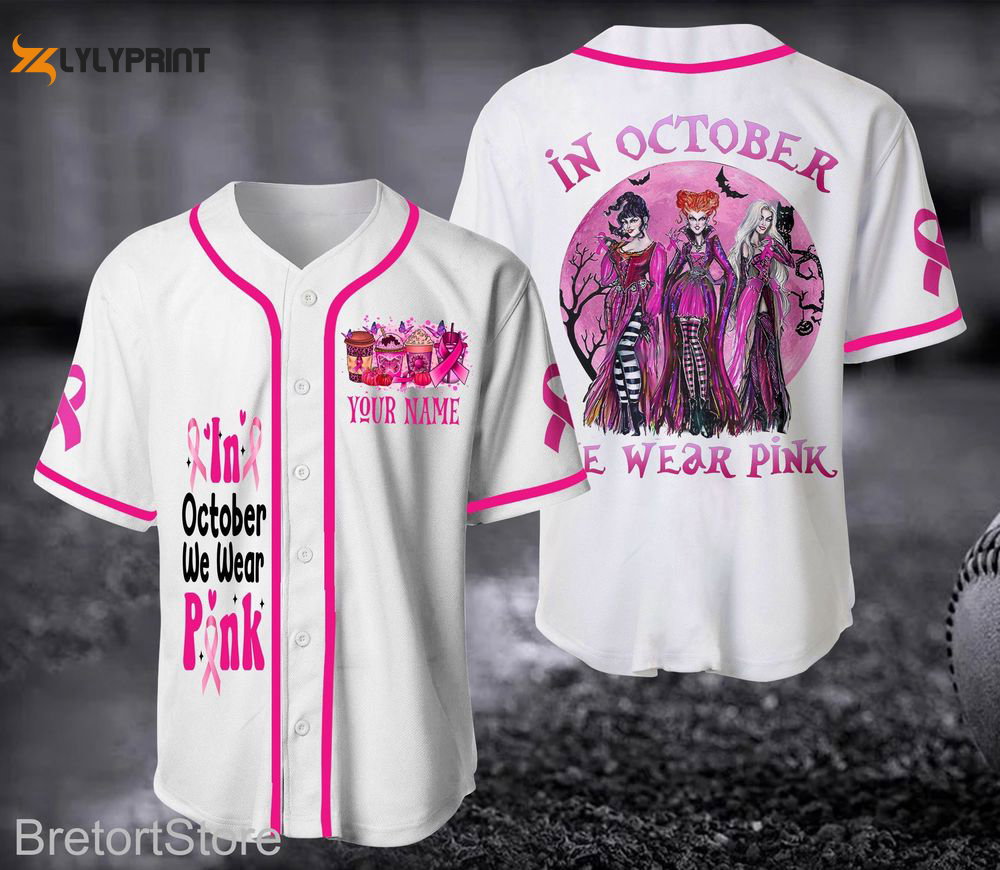 Hocus Pocus Baseball Jersey, Halloween Shirt, Breast Cancer Jersey, Sanderson Sister - lylyprint.com baseball jersey product view 1