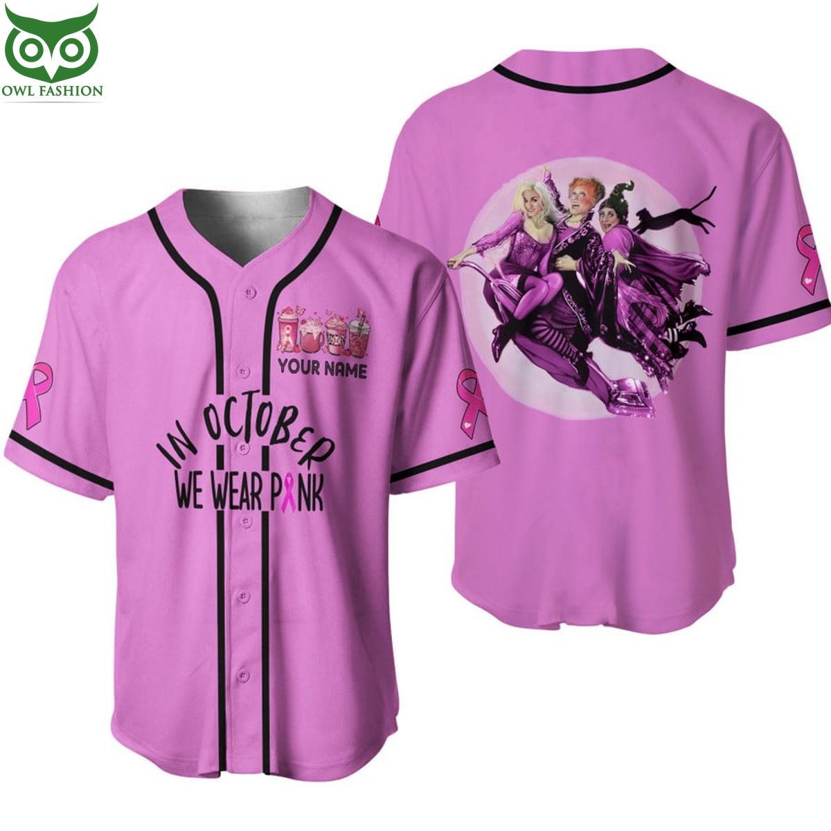 HOCUS SUNNY BASEBALL JERSEY SHIRT CUSTOM NAME WE WEAR PINK Shop Owl Fashion baseball jersey product view 1