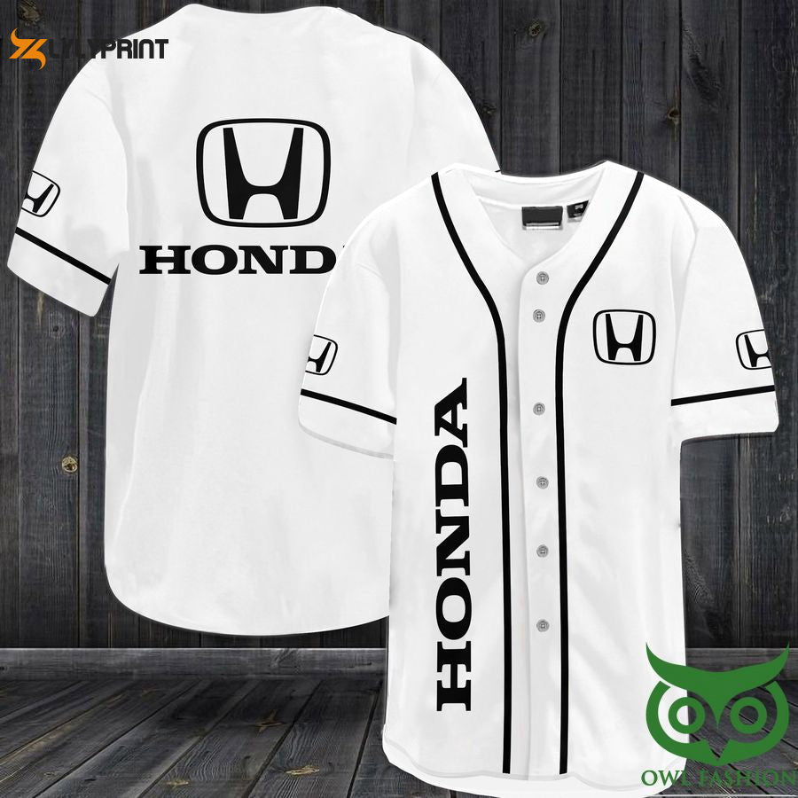 HONDA White and Black Baseball Jersey Shirt - lylyprint.com baseball jersey product view 1