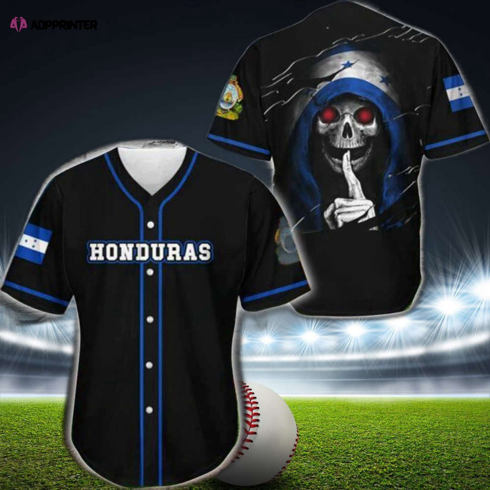 Honduras Skull Black Blue Baseball Jersey: Stylish & Bold Athletic Apparel baseball jersey product view 1