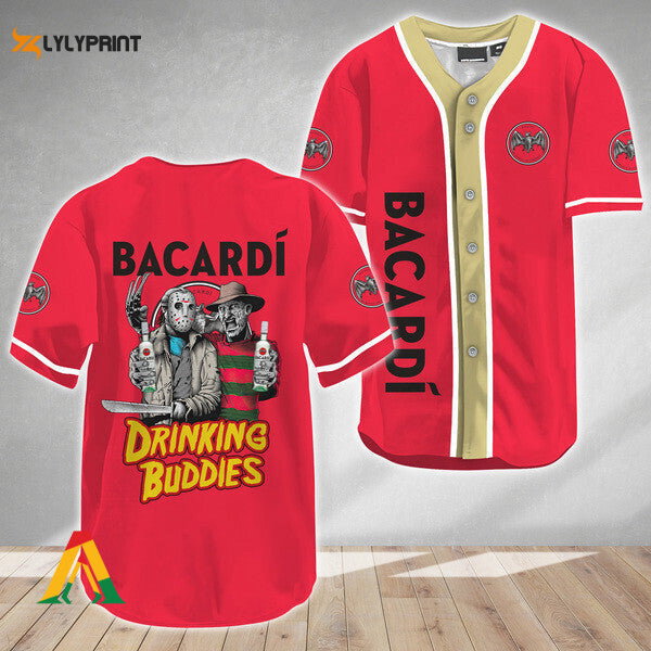 Horror Freddy Jason Drinking Buddies Bacardi Rum Baseball Jersey - lylyprint.com baseball jersey product view 1