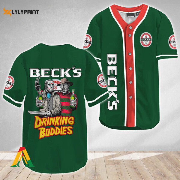 Horror Freddy Jason Drinking Buddies Beck's Beer Baseball Jersey - lylyprint.com baseball jersey product view 1