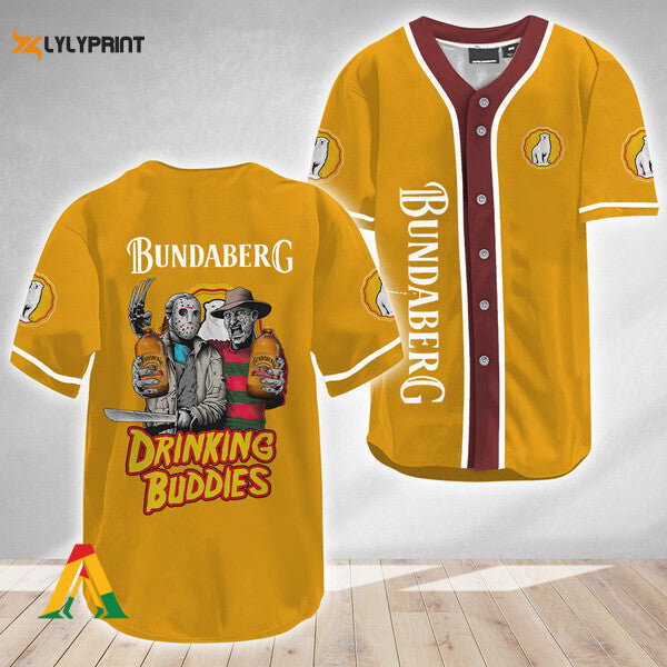 Horror Freddy Jason Drinking Buddies Bundaberg Rum Baseball Jersey - lylyprint.com baseball jersey product view 1