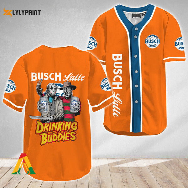 Horror Freddy Jason Drinking Buddies Busch Latte Baseball Jersey - lylyprint.com baseball jersey product view 1