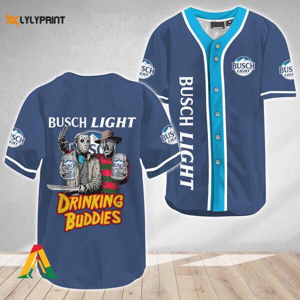 Horror Freddy Jason Drinking Buddies Busch Light Baseball Jersey - lylyprint.com baseball jersey product view 1