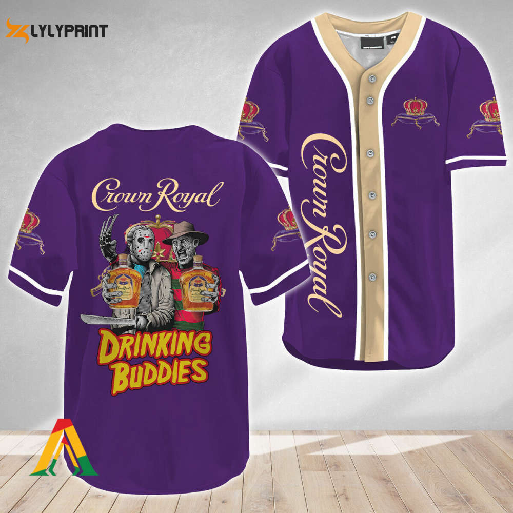 Horror Freddy Jason Drinking Buddies Crown Royal Baseball Jersey - lylyprint.com baseball jersey product view 1