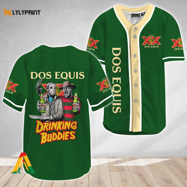Horror Freddy Jason Drinking Buddies Dos Equis Baseball Jersey - lylyprint.com baseball jersey product view 1