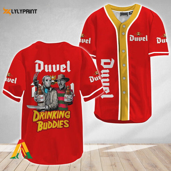 Horror Freddy Jason Drinking Buddies Duvel Beer Baseball Jersey - lylyprint.com baseball jersey product view 1