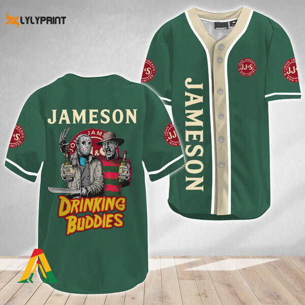 Horror Freddy Jason Drinking Buddies Jameson Whiskey Baseball Jersey - Gift for Men Women - lylyprint.com baseball jersey product view 1
