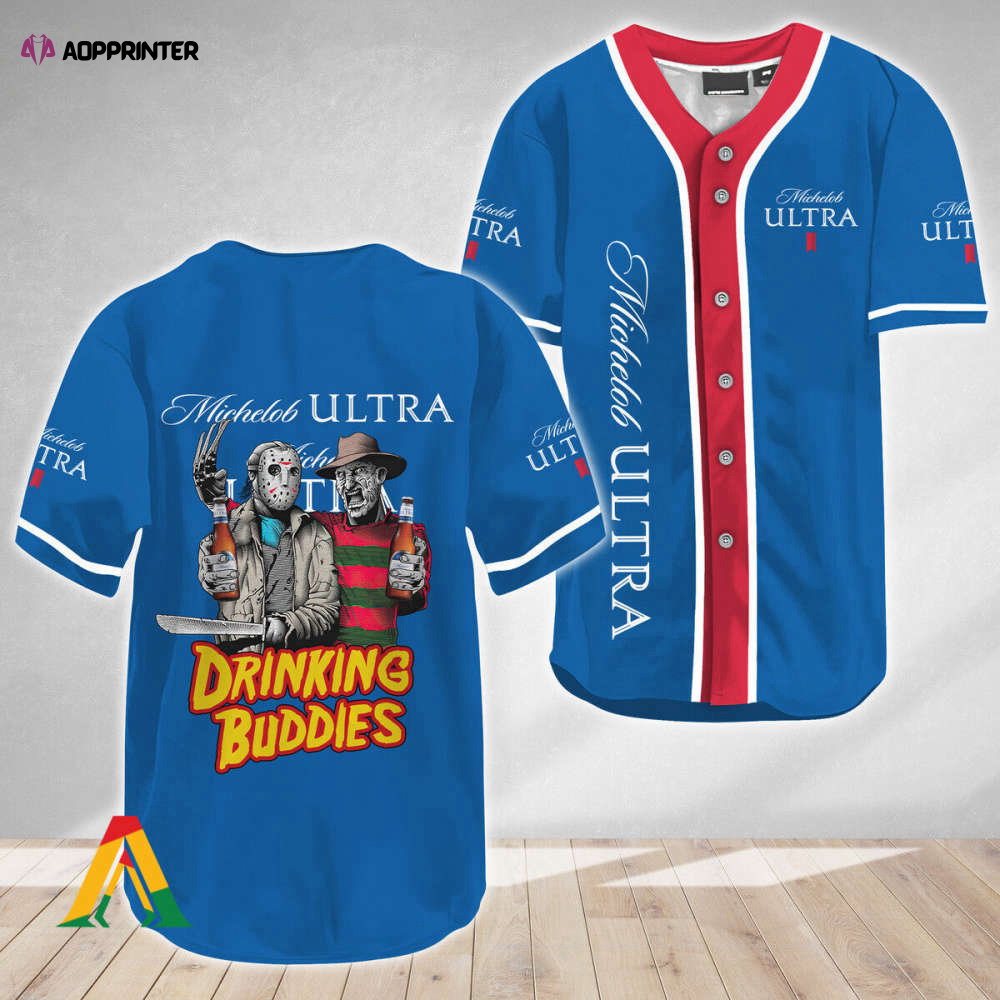 Horror Freddy & Jason Drinking Buddies Michelob ULTRA Baseball Jersey - Aopprinter baseball jersey product view 1