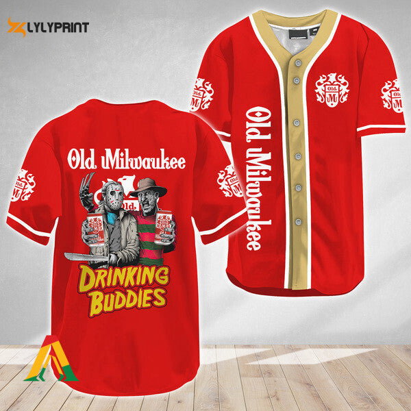 Horror Freddy Jason Drinking Buddies Old Milwaukee Baseball Jersey - Gift for Men Women - lylyprint.com baseball jersey product view 1