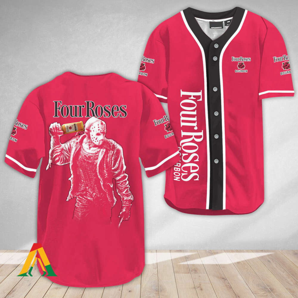 Horror Jason Voorhees 4 Roses Bourbon Baseball Jersey: A Spooky and Stylish Addition! - Aopprinter baseball jersey product view 2