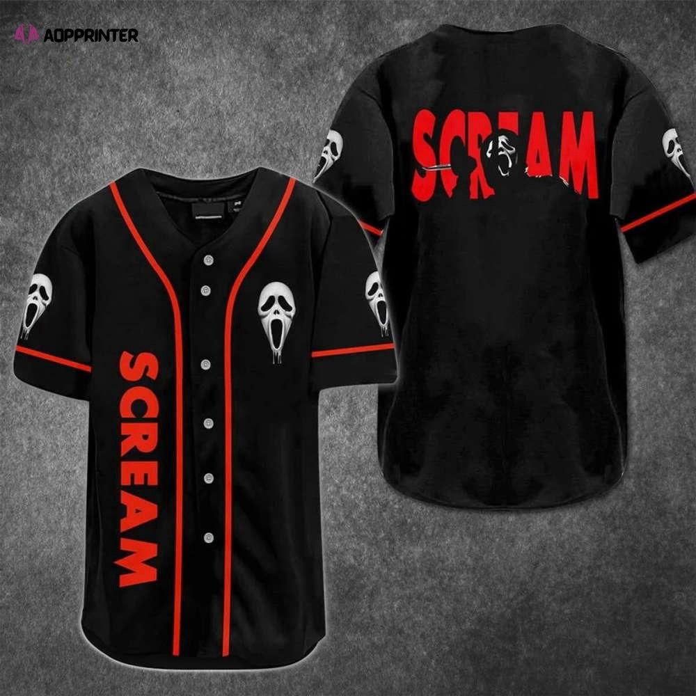 Horror Scream Baseball Jersey: Spooktacular Halloween Gift for Movie Lovers baseball jersey product view 1