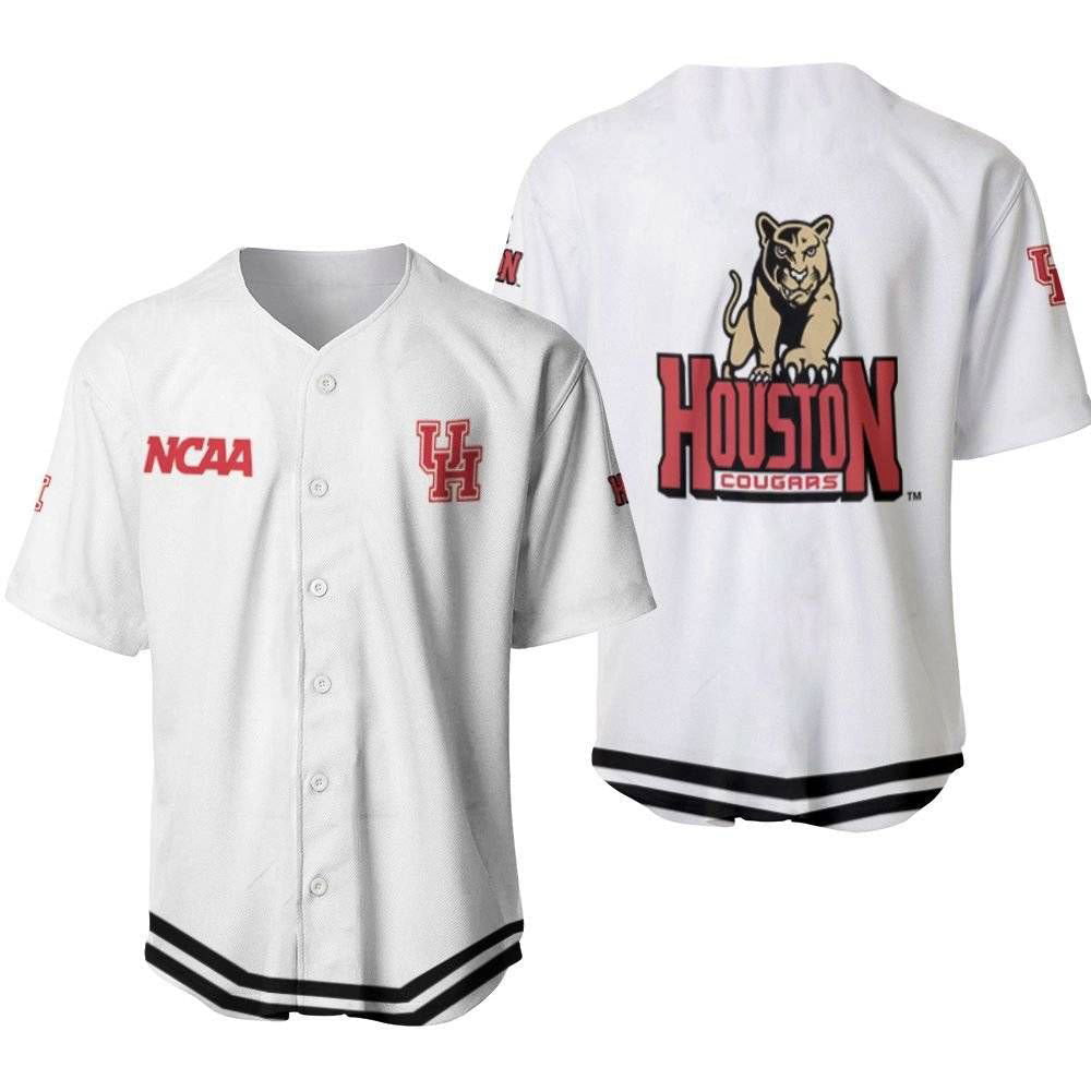 Houston Cougars Classic White With Mascot Gift For Houston Cougars Fans Baseball Jersey Gifts for Fans - lylyprint.com baseball jersey product view 2
