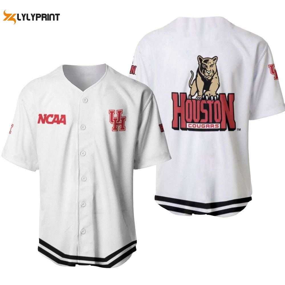 Houston Cougars Classic White With Mascot Gift For Houston Cougars Fans Baseball Jersey Gifts for Fans - lylyprint.com baseball jersey product view 1