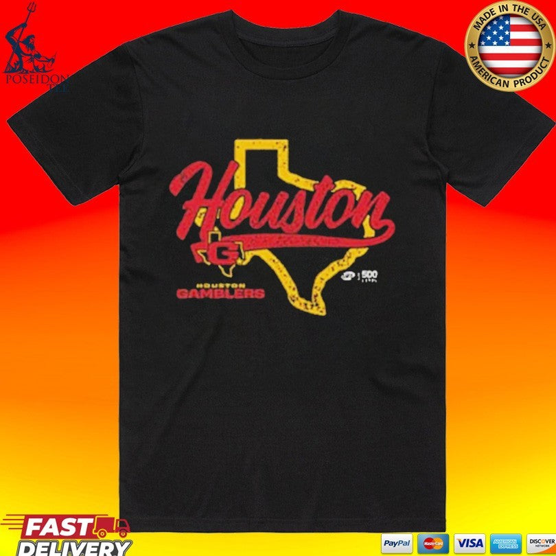 Houston Gamblers State Map T-shirt Unisex T-shirt, Sweatshirt, Hoodie, Long Sleeve Tee - T-Shirt, Sweatshirt, Hoodie
