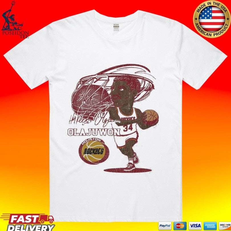 Houston Rockets Hardwood Classics Hakeem Olajuwon Caricature T-shirt Unisex T-shirt, Sweatshirt, Hoodie, Long Sleeve Tee - T-Shirt, Sweatshirt, Hoodie