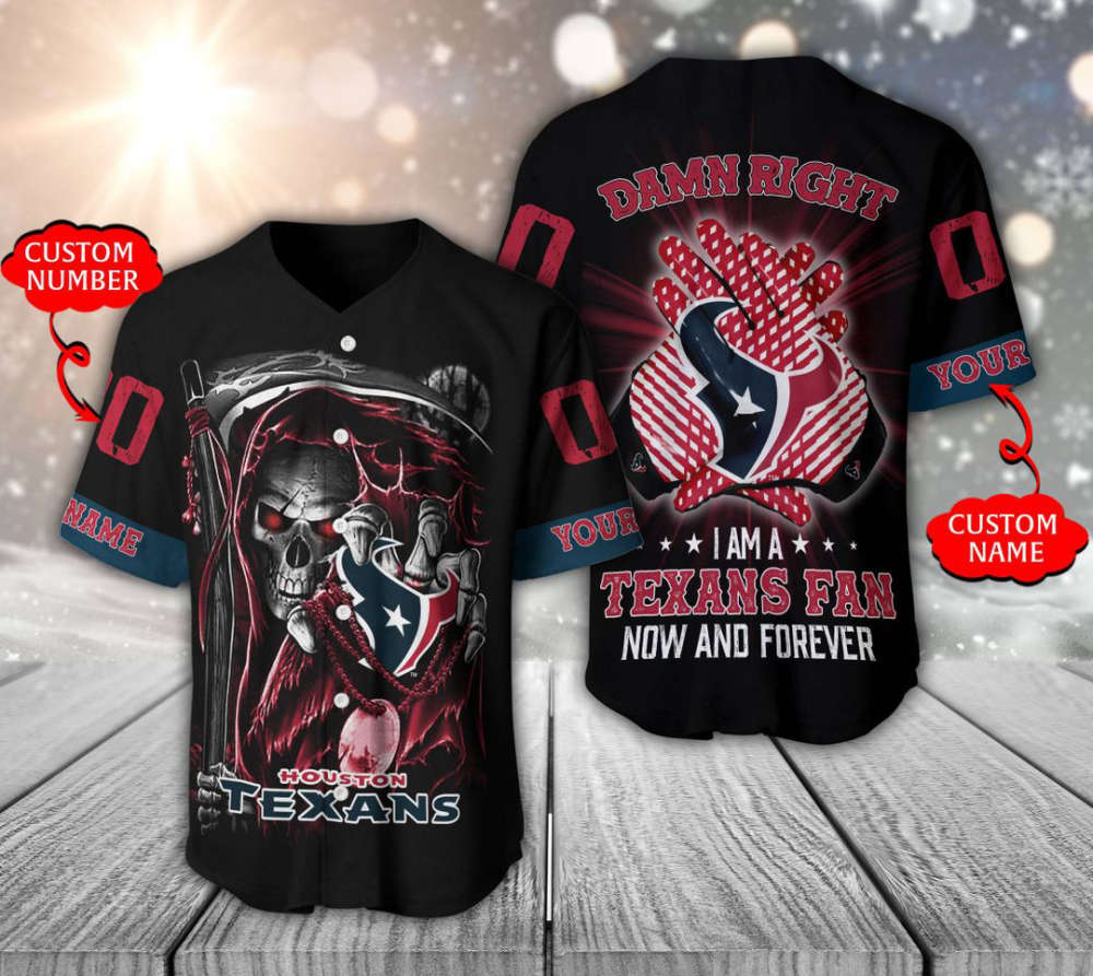Houston Texans Baseball Jersey Personalized Skull Damn Right Gift For Men Women - lylyprint.com baseball jersey product view 2