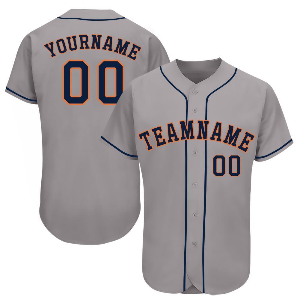Custom Gray Navy-Orange Baseball Jersey baseball jersey product view 1