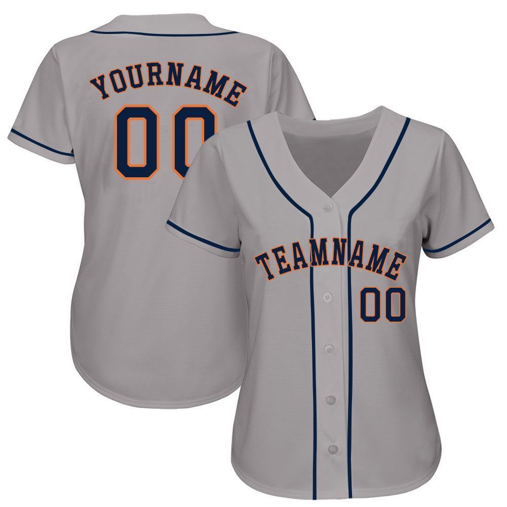 Custom Gray Navy-Orange Baseball Jersey baseball jersey product view 2