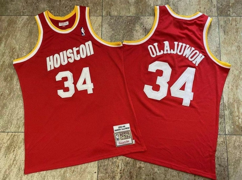 houston rockets #34 hakeem olajuwon Rockets 34 Olajuwon Retro Red Jersey Style 10 Basketball Jersey basketball jersey product view 1