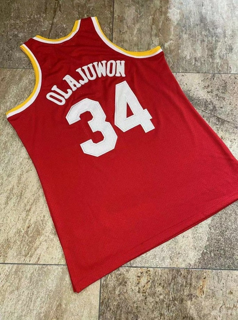houston rockets #34 hakeem olajuwon Rockets 34 Olajuwon Retro Red Jersey Style 4 Basketball Jersey basketball jersey product view 1