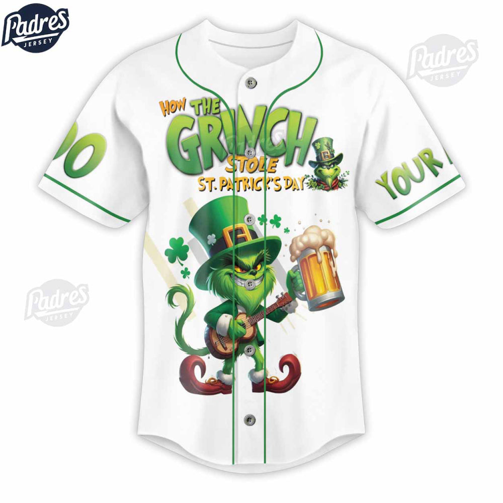 How The Grinch Stole St.Patrick’s Day Custom Baseball Jersey Shirt - Bafud baseball jersey product view 2