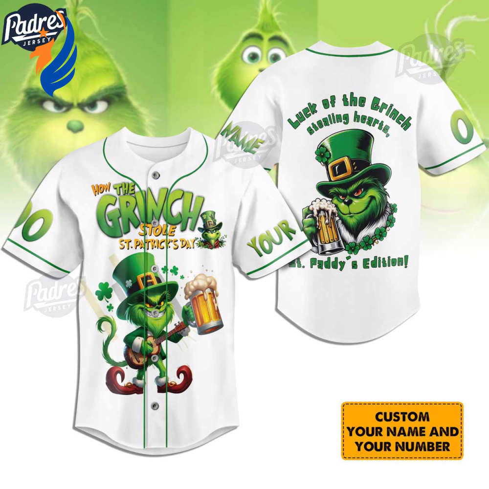 How The Grinch Stole St.Patrick’s Day Custom Baseball Jersey Shirt - Bafud baseball jersey product view 1