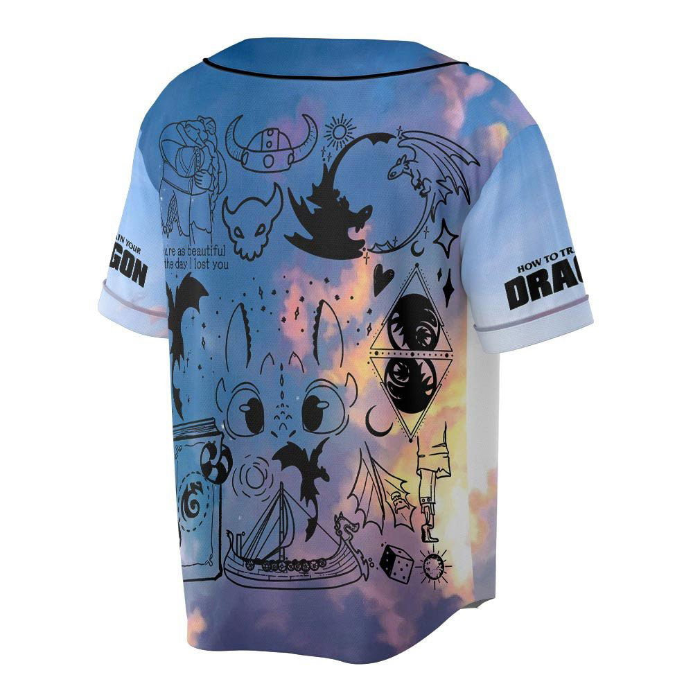 How To Train Your Dragon Movie Doodle Art Baseball Jersey - lylyprint.com baseball jersey product view 3