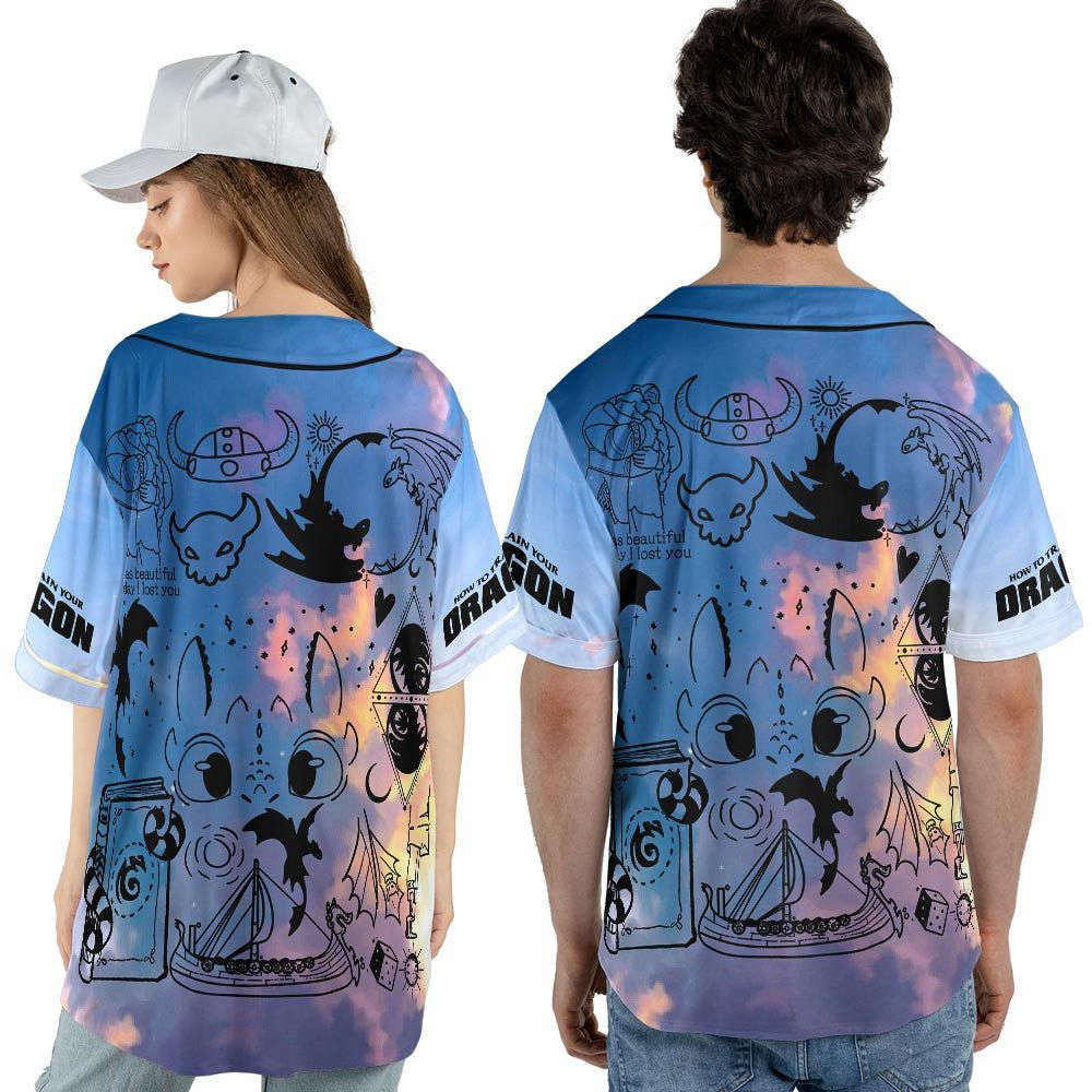 How To Train Your Dragon Movie Doodle Art Baseball Jersey - lylyprint.com baseball jersey product view 5