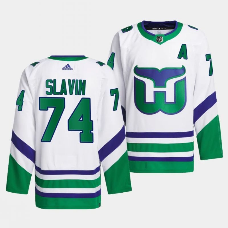 hurricanes whalers #74 jaccob slavin white jersey Hockey Jersey hockey jersey product view 1