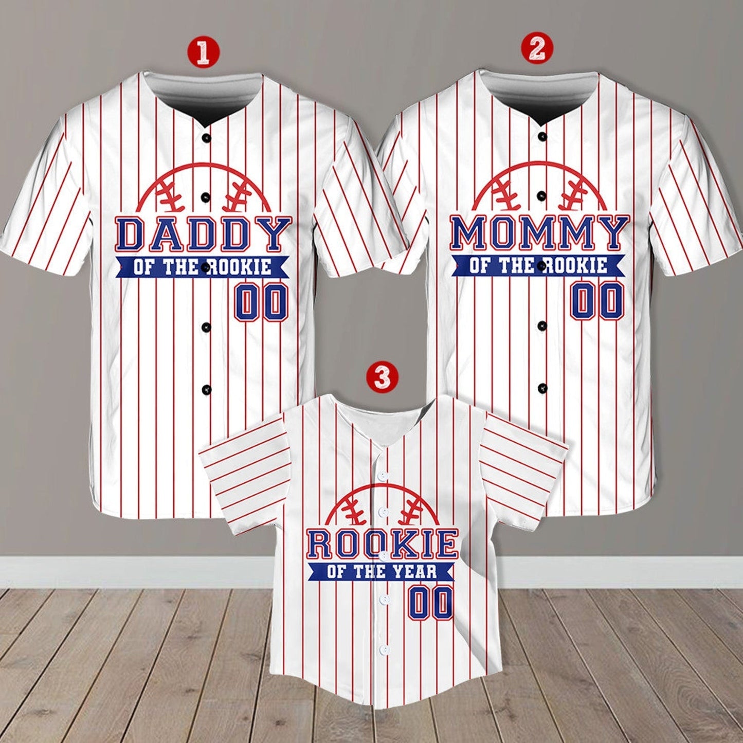 Personalized Mommy Daddy Of the Rookie Baseball Jersey, Custom Name Number Shirt, Rookie Of The Year Jersey, Family Matching Outfits baseball jersey product view 2