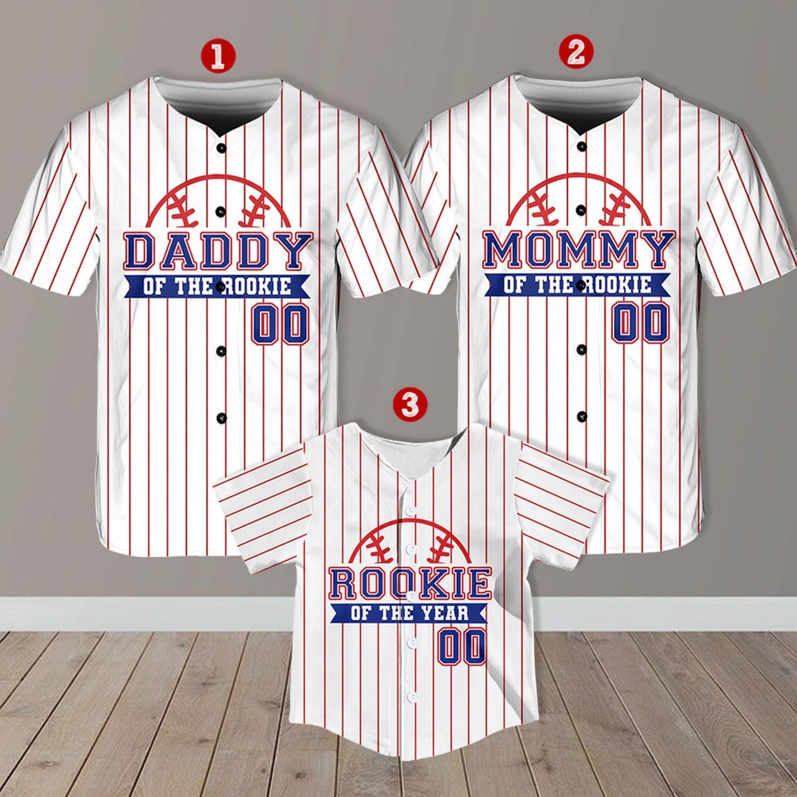 Personalized Mommy Daddy Of the Rookie Baseball Jersey, Custom Name Number Shirt, Rookie Of The Year Jersey, Family Matching Outfits baseball jersey product view 2