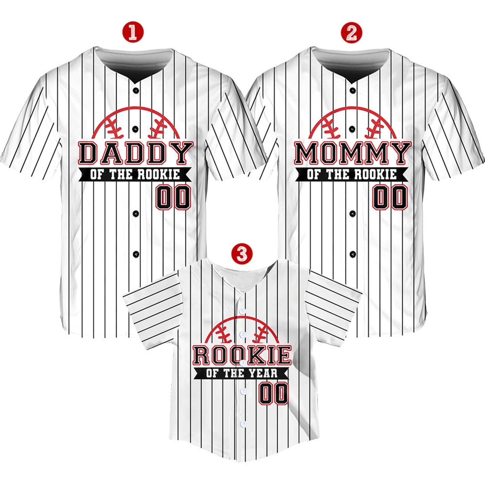 Personalized Mommy Daddy Of the Rookie Baseball Jersey, Custom Name Number Shirt, Rookie Of The Year Jersey, Family Matching Outfits baseball jersey product view 1