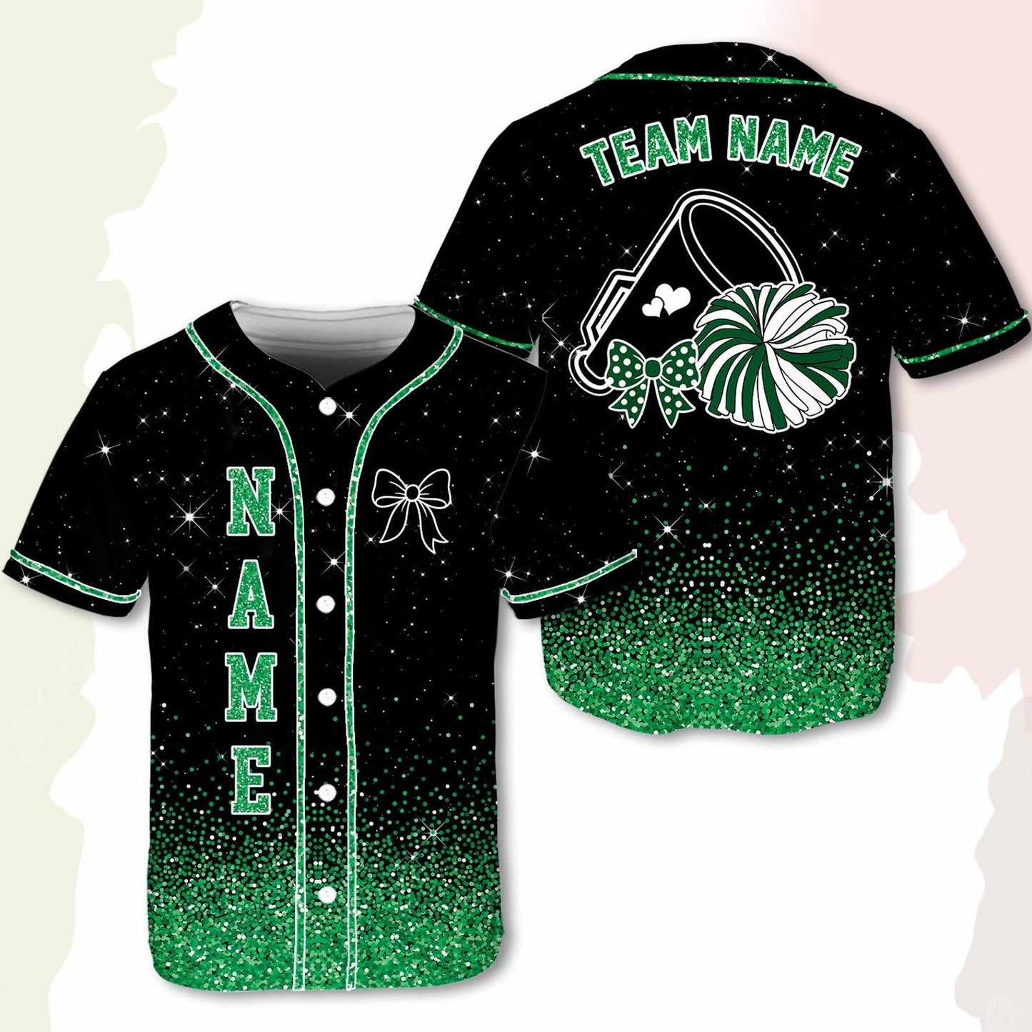 Custom Cheerleading Baseball Jersey, Sparkle Glitter Team Uniform, Personalized Name Number Cheer Team Baseball Shirt for Adult Kid Youth baseball jersey product view 2