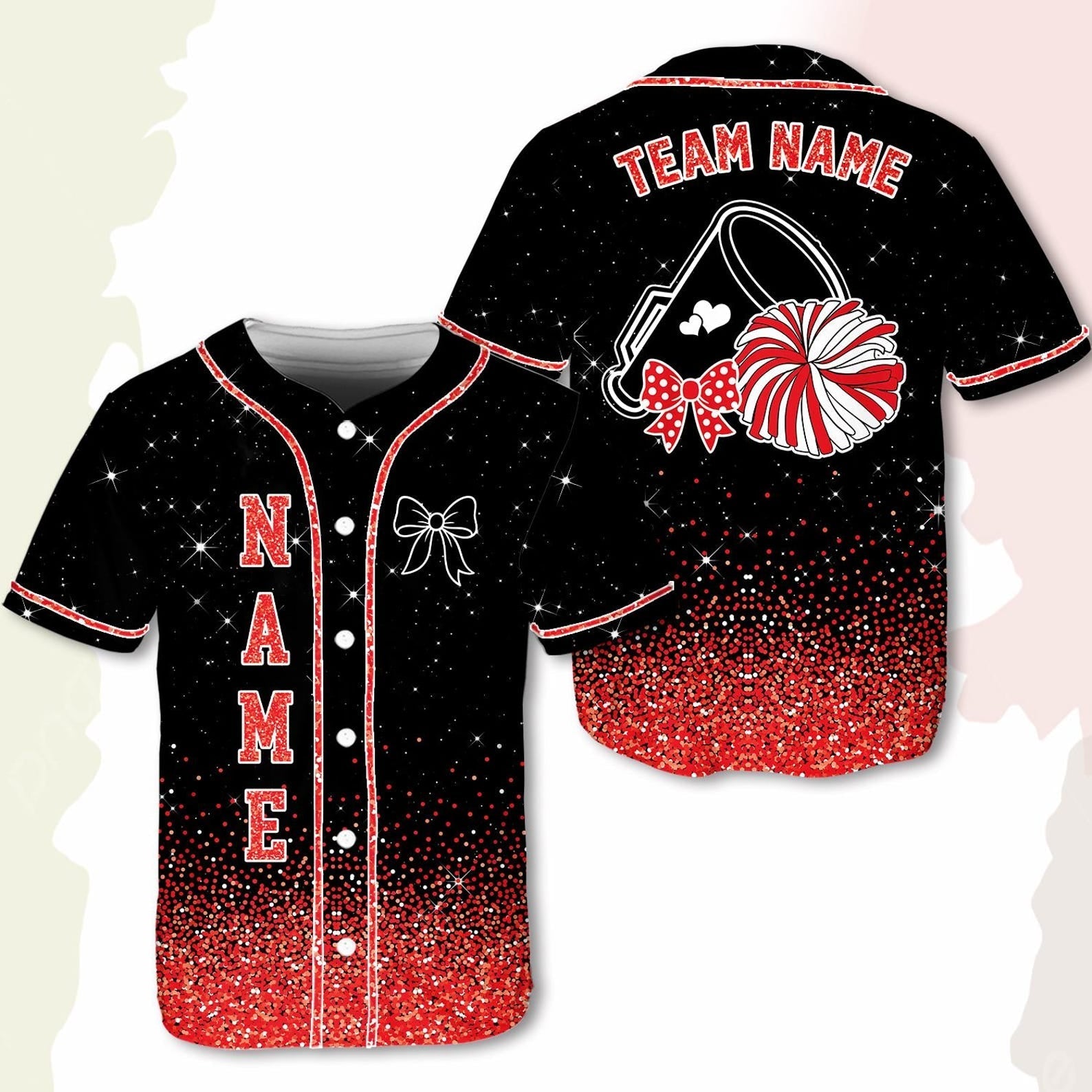 Custom Cheerleading Baseball Jersey, Sparkle Glitter Team Uniform, Personalized Name Number Cheer Team Baseball Shirt for Adult Kid Youth baseball jersey product view 4