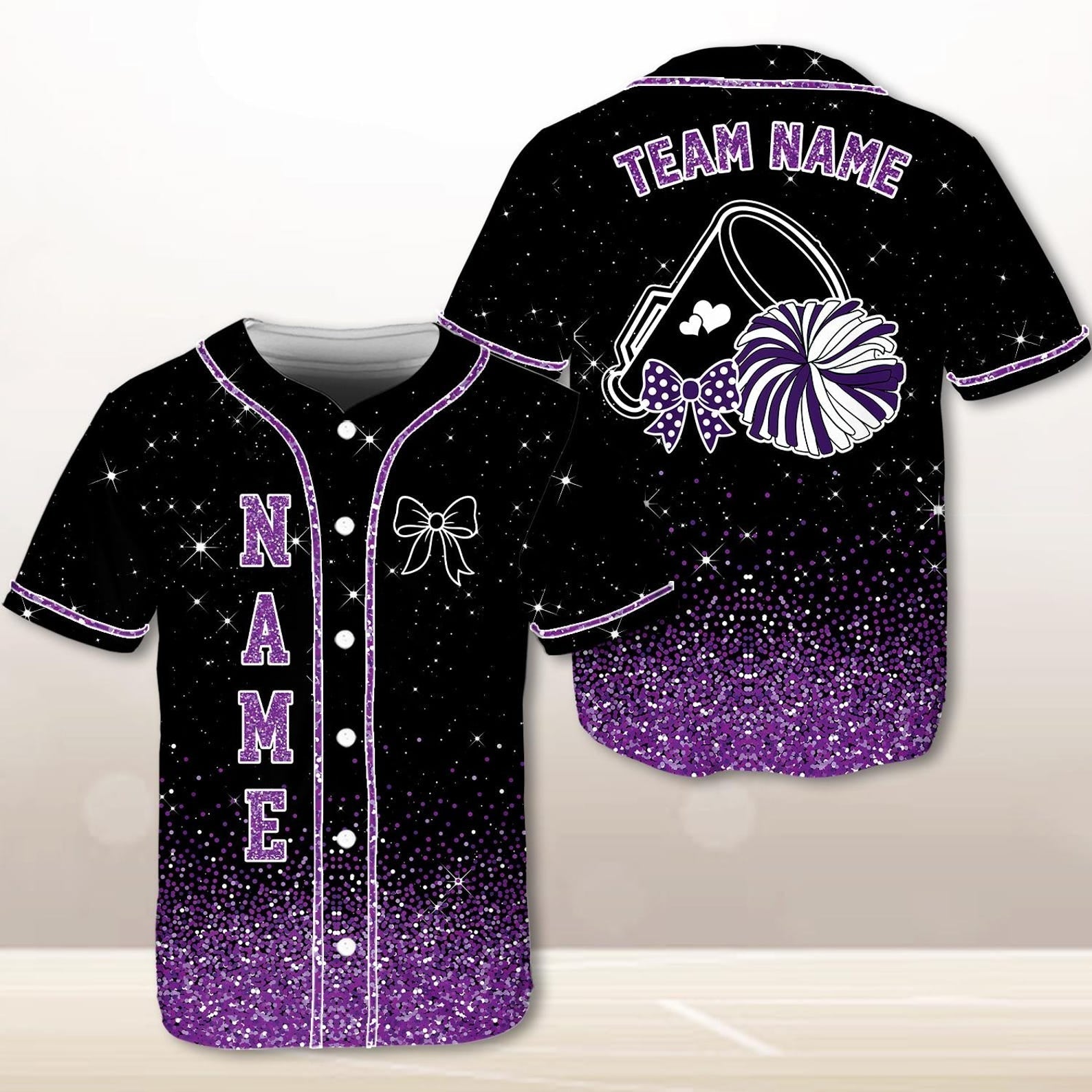 Custom Cheerleading Baseball Jersey, Sparkle Glitter Team Uniform, Personalized Name Number Cheer Team Baseball Shirt for Adult Kid Youth baseball jersey product view 5