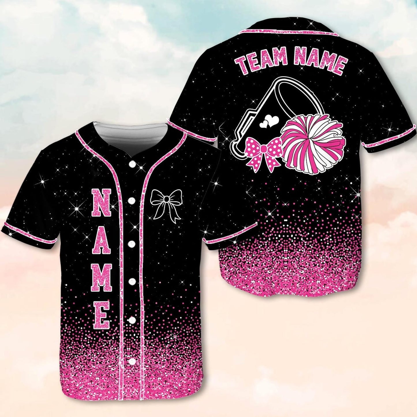 Custom Cheerleading Baseball Jersey, Sparkle Glitter Team Uniform, Personalized Name Number Cheer Team Baseball Shirt for Adult Kid Youth baseball jersey product view 3