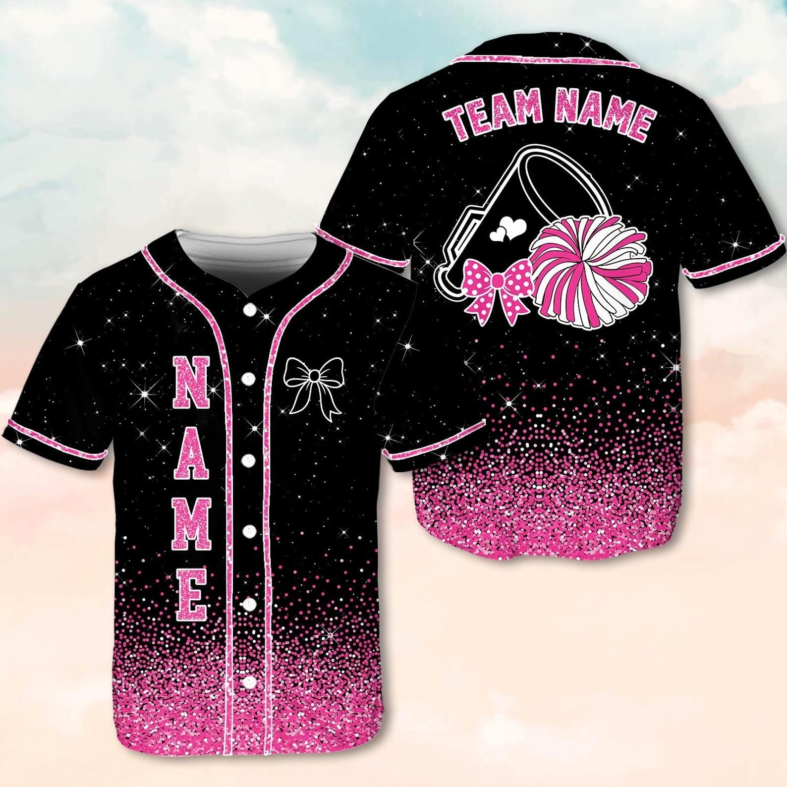 Custom Cheerleading Baseball Jersey, Sparkle Glitter Team Uniform, Personalized Name Number Cheer Team Baseball Shirt for Adult Kid Youth baseball jersey product view 3
