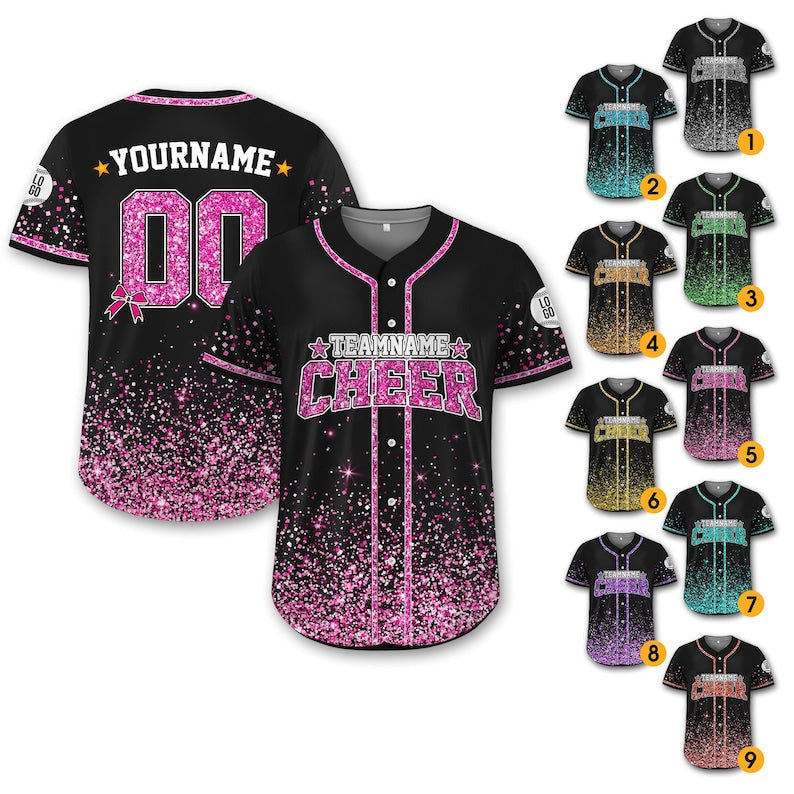 Custom Glitter Baseball Jersey with Team Name Number for Adult Kid, Custom Name Cheerleading Shirt For Cheerleader,Faux Cheer Glitter Jersey baseball jersey product view 1