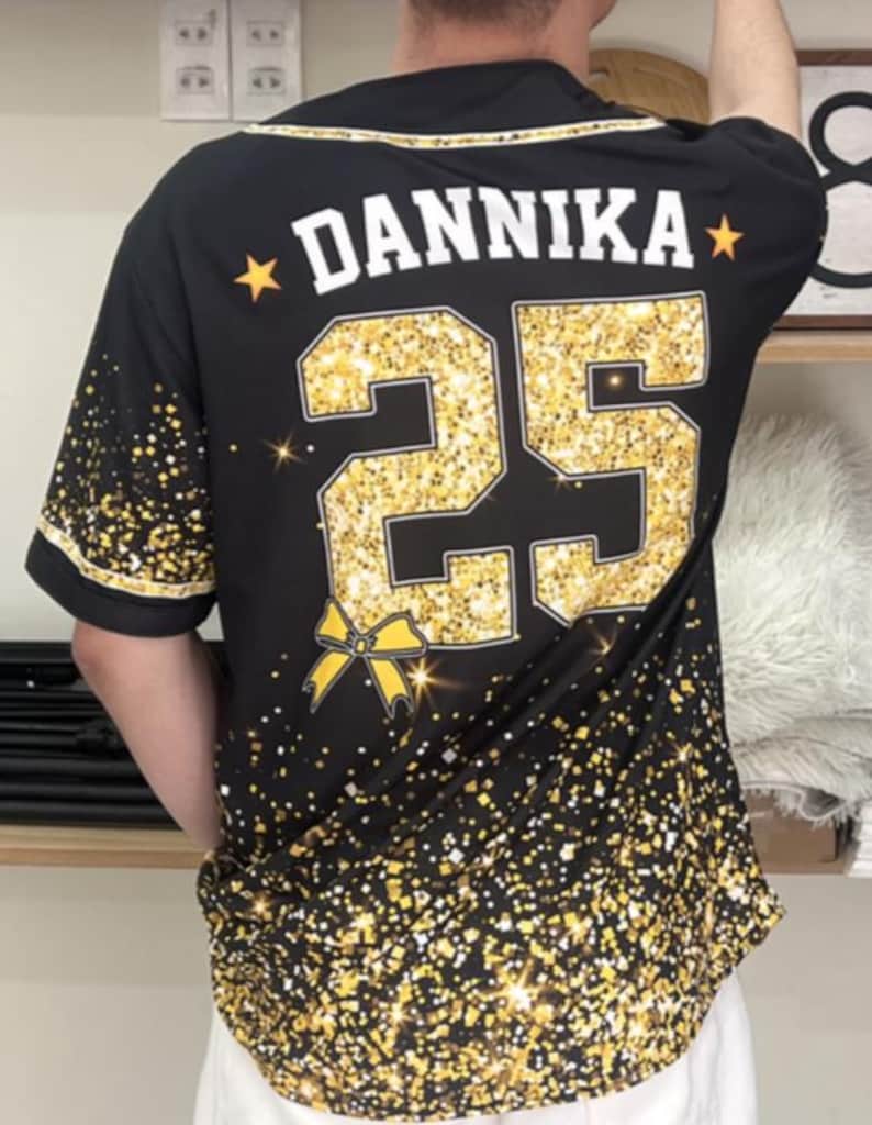Custom Glitter Baseball Jersey with Team Name Number for Adult Kid, Custom Name Cheerleading Shirt For Cheerleader,Faux Cheer Glitter Jersey baseball jersey product view 3