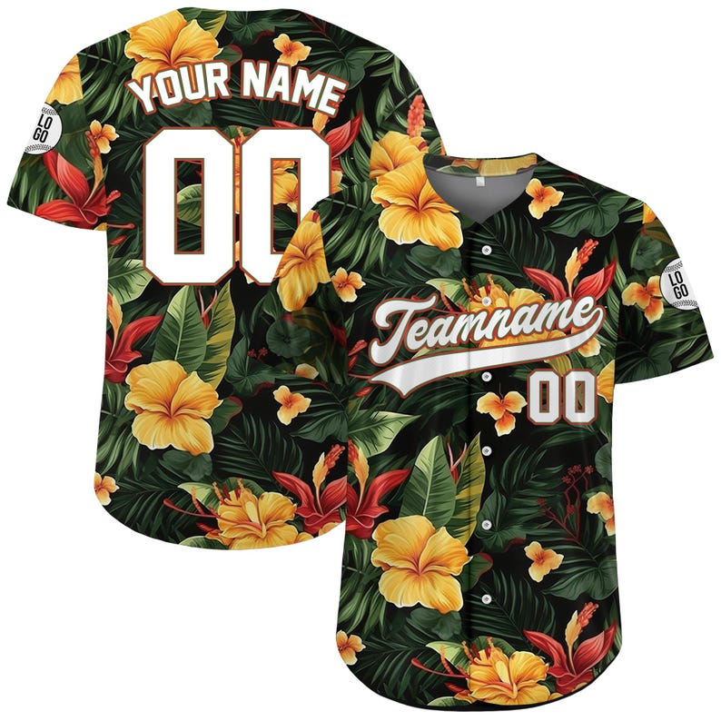 Personalized Hawaiian Baseball Jersey with Team Name Number, Custom Hawaii Floral Shirt for Men Women Youth Kid Jersey Button Down Shirt baseball jersey product view 2