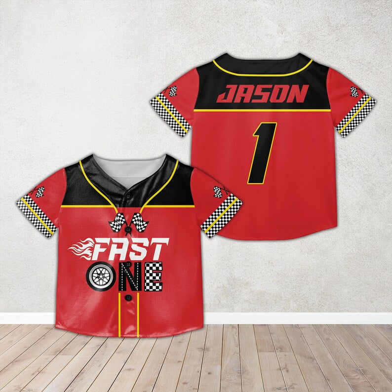 Personalized Pit Crew Baseball Jersey, Custom Name 1st 2nd Birthday Racing Jersey, Matching Family Fast One, Two Fast Baseball Jersey baseball jersey product view 5