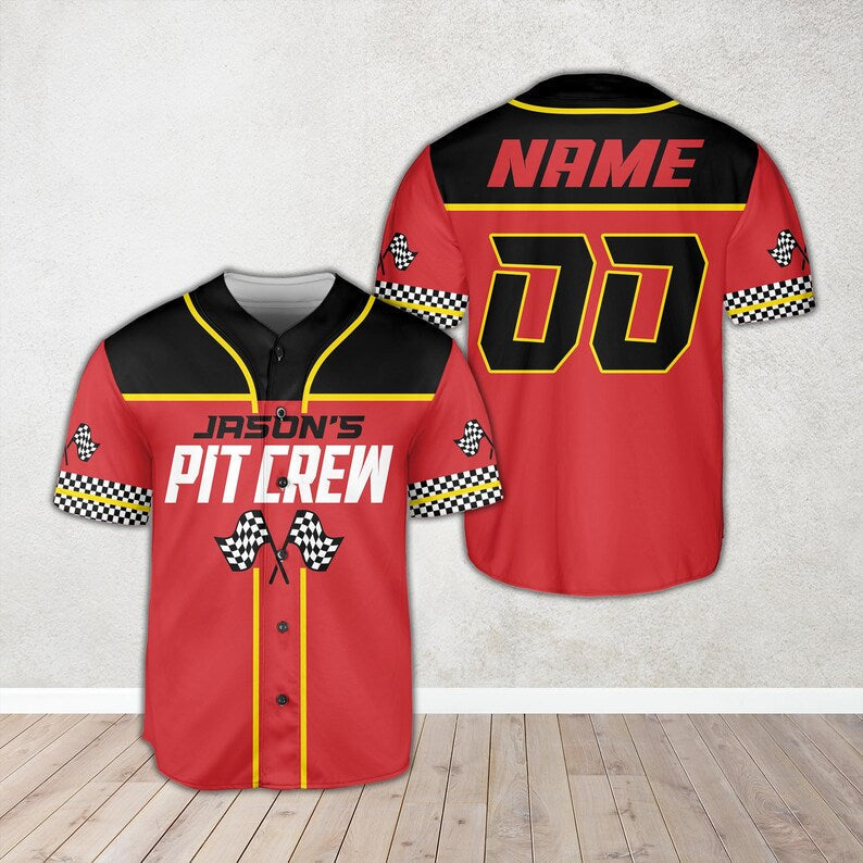 Personalized Pit Crew Baseball Jersey, Custom Name 1st 2nd Birthday Racing Jersey, Matching Family Fast One, Two Fast Baseball Jersey baseball jersey product view 2