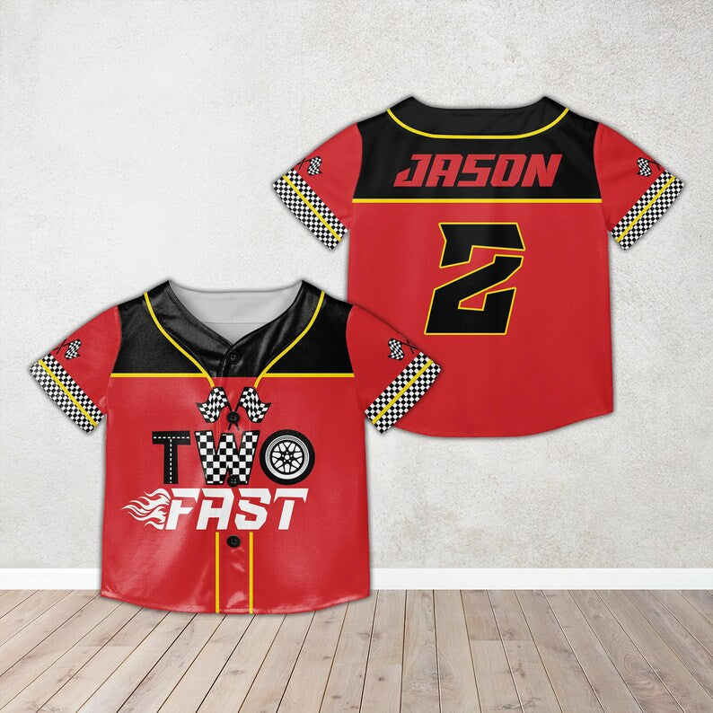 Personalized Pit Crew Baseball Jersey, Custom Name 1st 2nd Birthday Racing Jersey, Matching Family Fast One, Two Fast Baseball Jersey baseball jersey product view 4