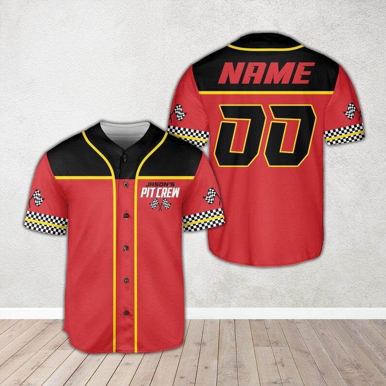 Personalized Pit Crew Baseball Jersey, Custom Name 1st 2nd Birthday Racing Jersey, Matching Family Fast One, Two Fast Baseball Jersey baseball jersey product view 3